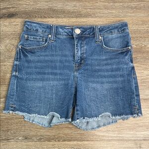 Seven7 Denim Women Size 6 Medium Wash Raw Hem Mid Rise Stretch Jean Shorts